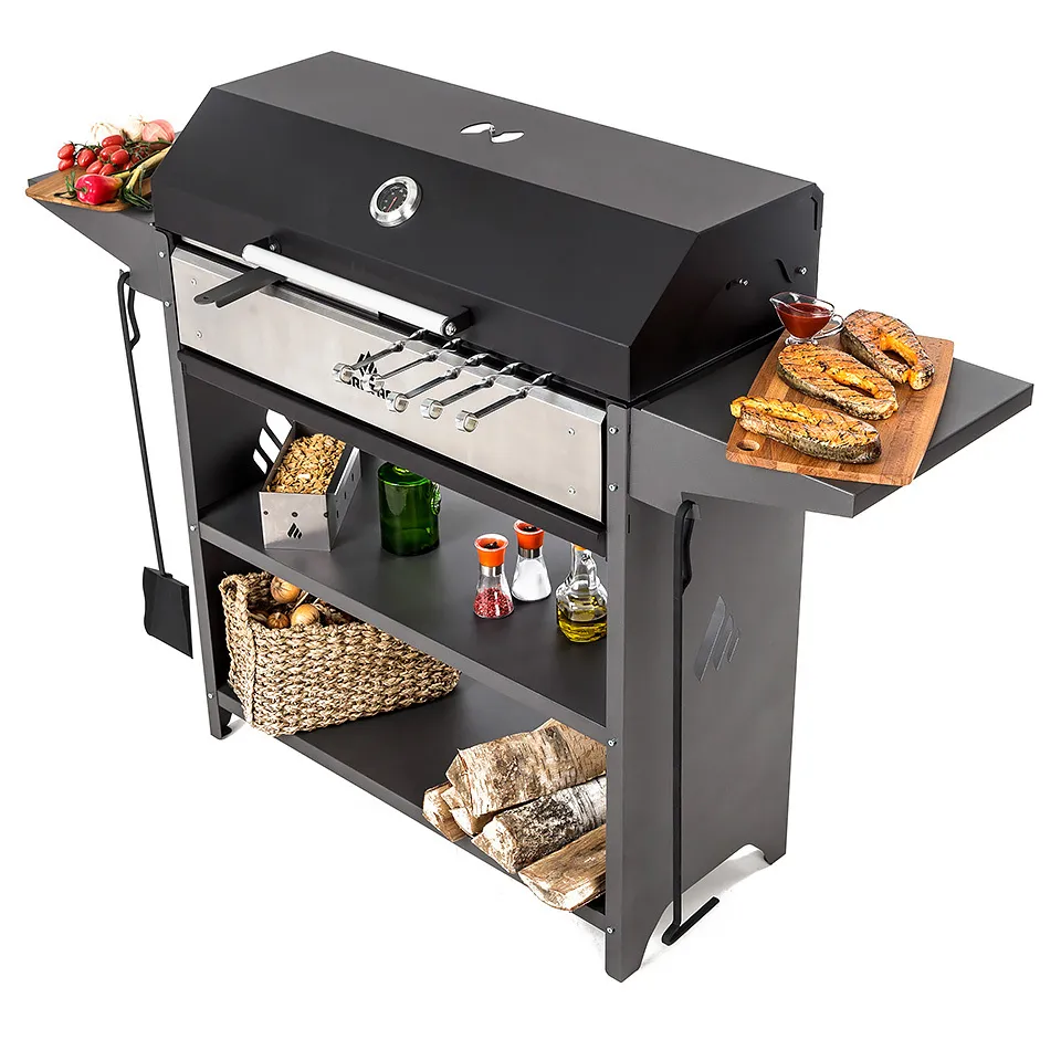 Мангал GRATAR "Professional Optima BBQ" сталь 3 мм, крышка, зольник, боковые полки, дровница