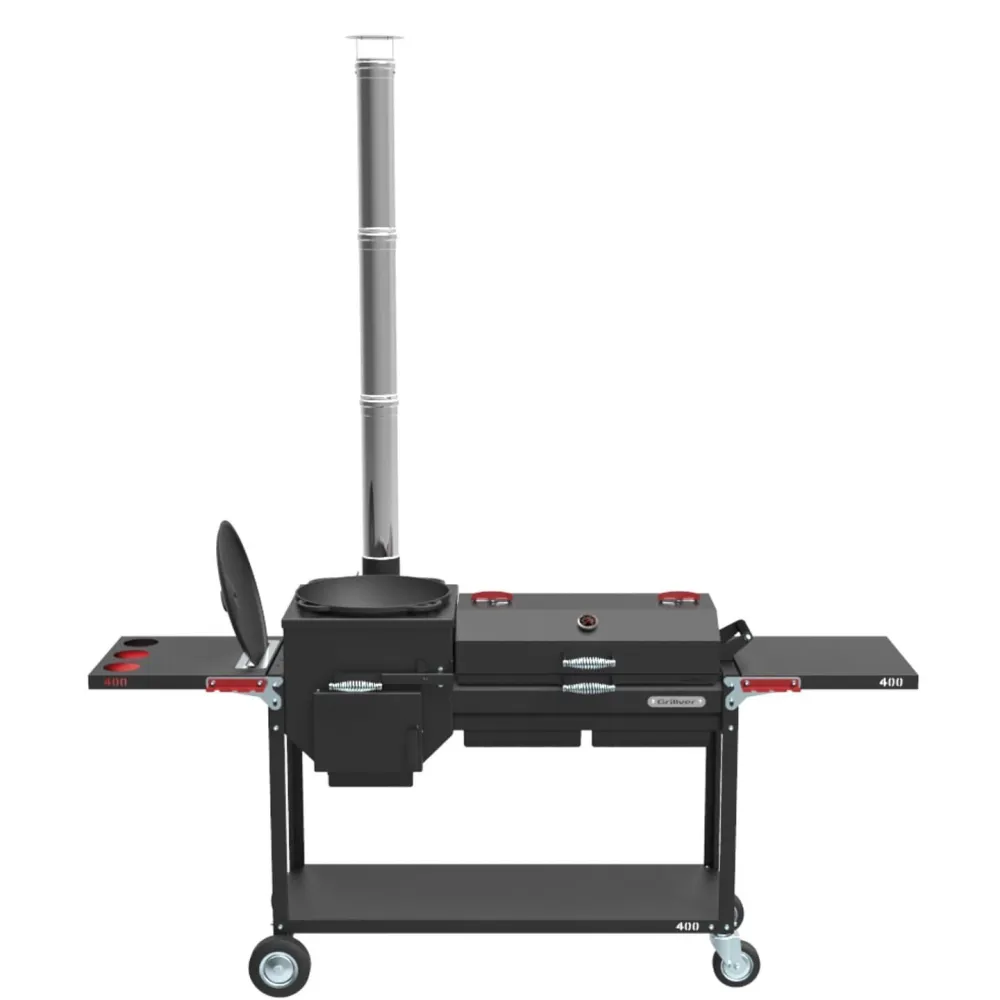 Мангал GRILLVER "Искандер-400 Комфорт Эир" с печью, сталь 3 мм, крышка, полки, зольник, дровница, колеса