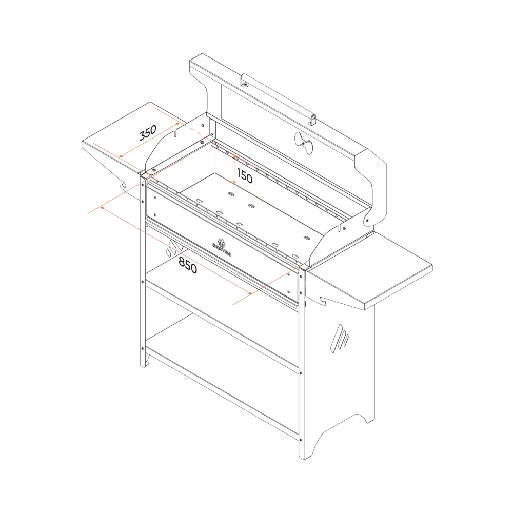 Мангал GRATAR "Professional Optima BBQ" сталь 3 мм, крышка, зольник, боковые полки, дровница