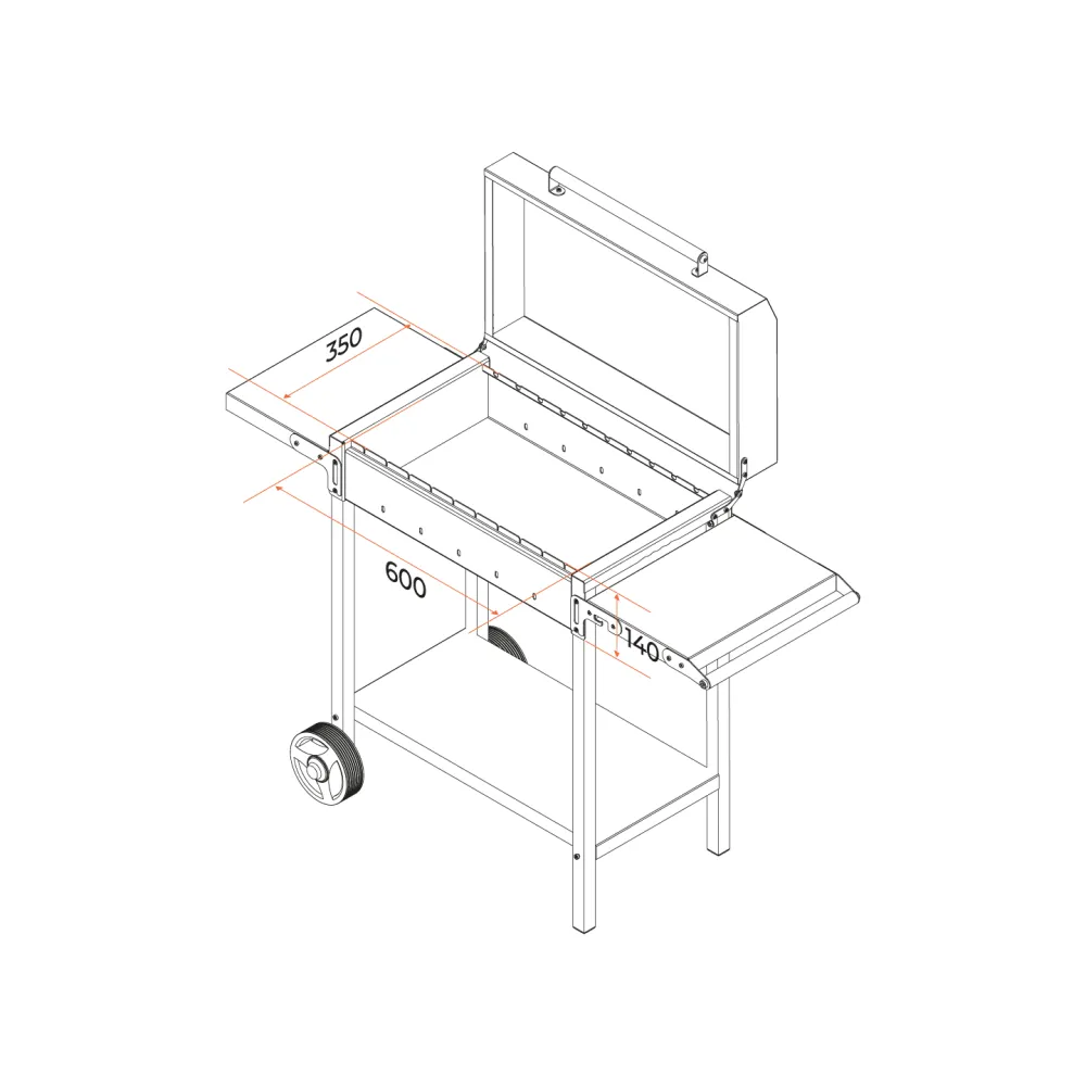 Мангал GRATAR "МАН 203" сталь 2 мм, крышка, полки, дровница, колеса