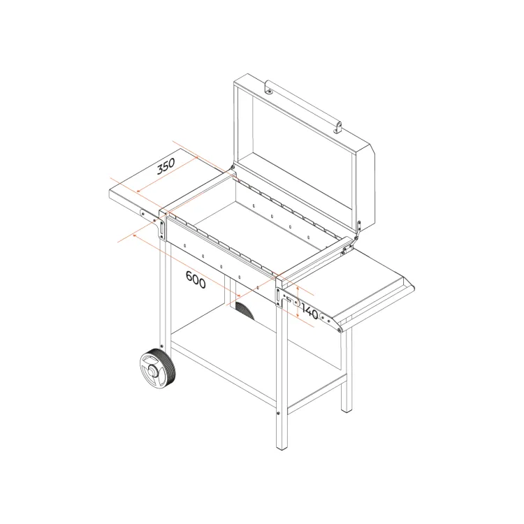 Мангал GRATAR "МАН 203" сталь 2 мм, крышка, полки, дровница, колеса
