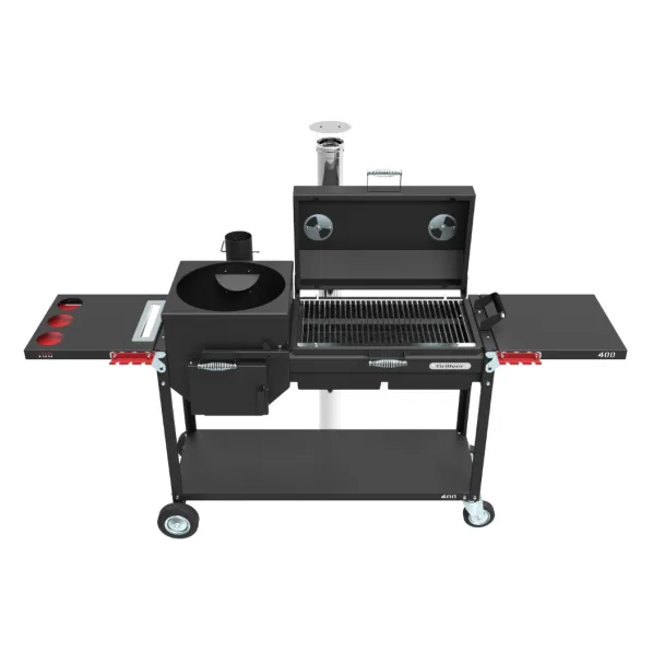 Мангал GRILLVER "Искандер-400 Комфорт Эир" с печью, сталь 3 мм, крышка, полки, зольник, дровница, колеса