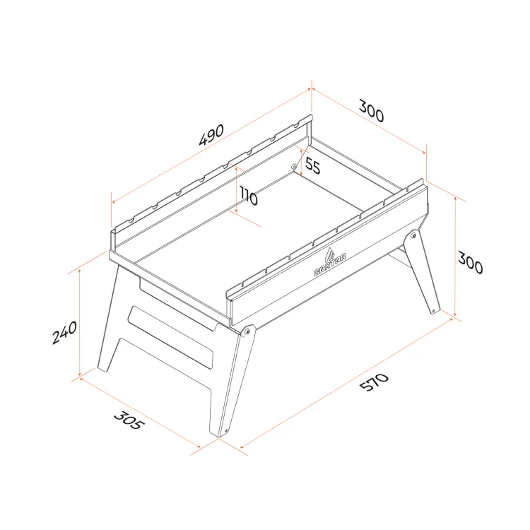 Мангал GRATAR "Mobile 3в1" складной сталь 3 мм, ребра жесткости, чехол