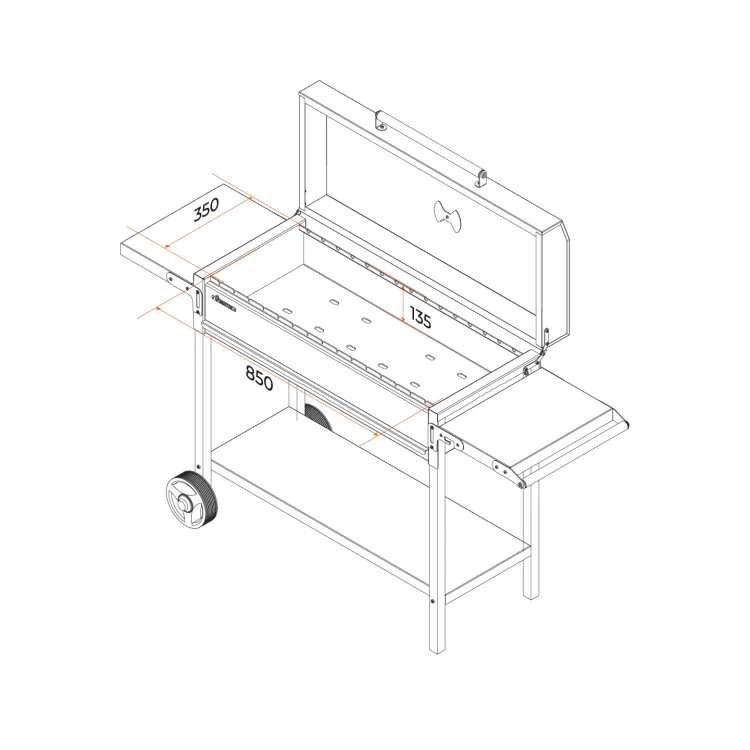 Мангал GRATAR "МАН 305" сталь 3 мм, крышка, зольник, полки, дровница, колеса
