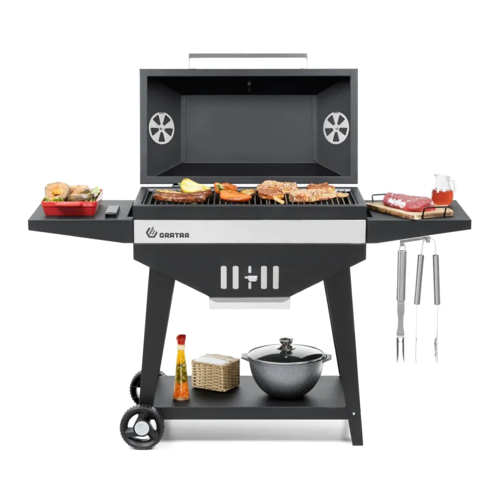 Гриль GRATAR "Master XL GM 720" сталь 2 мм, крышка, зольник, полки, дровница, колеса