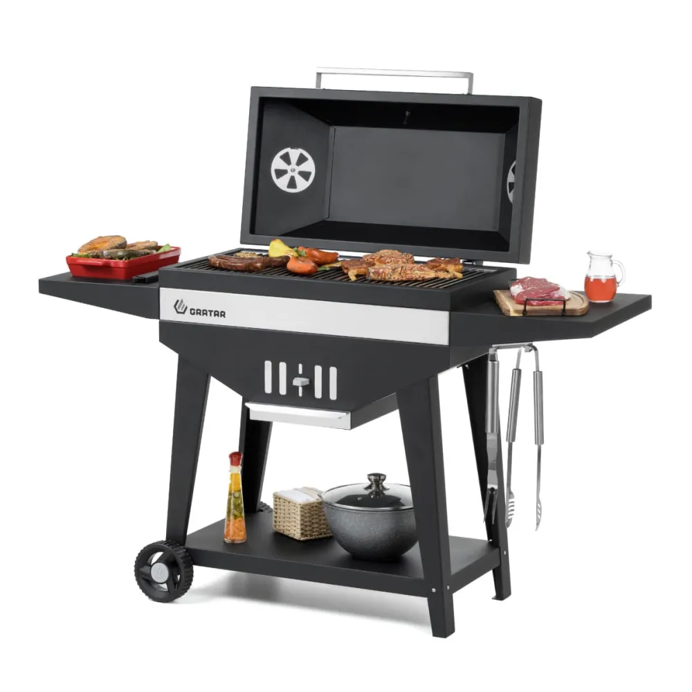 Гриль GRATAR "Master XL GM 720" сталь 2 мм, крышка, зольник, полки, дровница, колеса