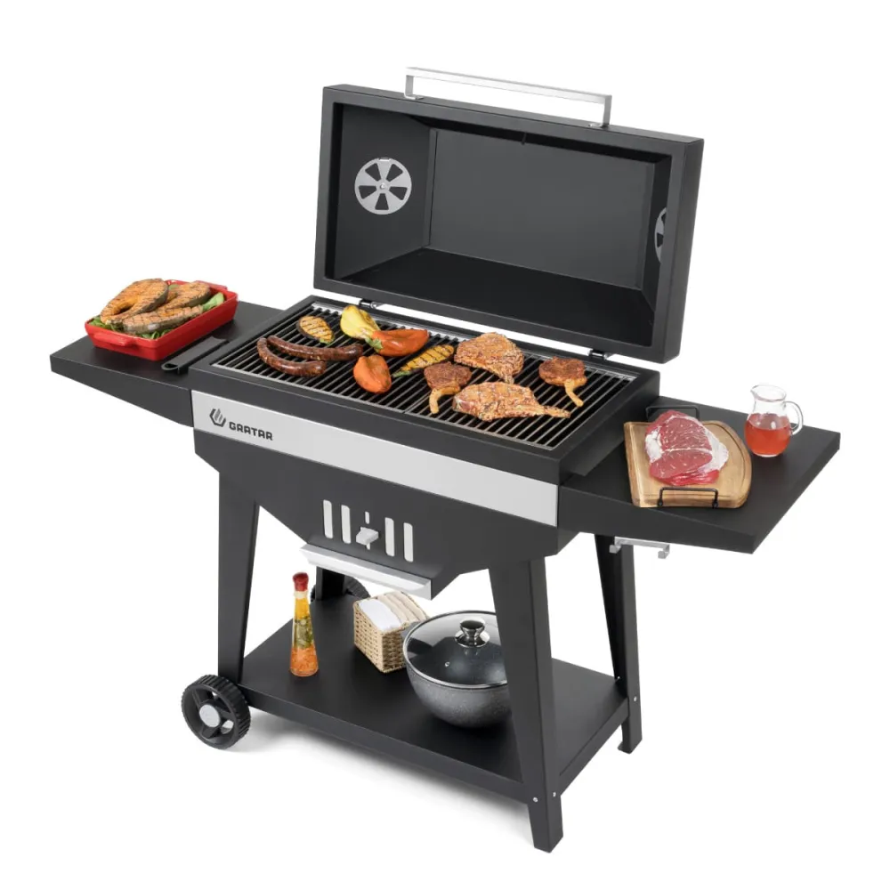 Гриль GRATAR "Master XL GM 720" сталь 2 мм, крышка, зольник, полки, дровница, колеса
