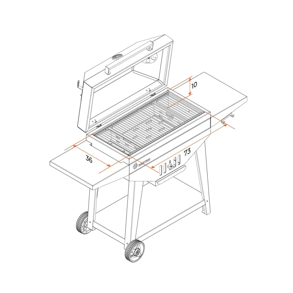 Гриль GRATAR "Master XL GM 720" сталь 2 мм, крышка, зольник, полки, дровница, колеса