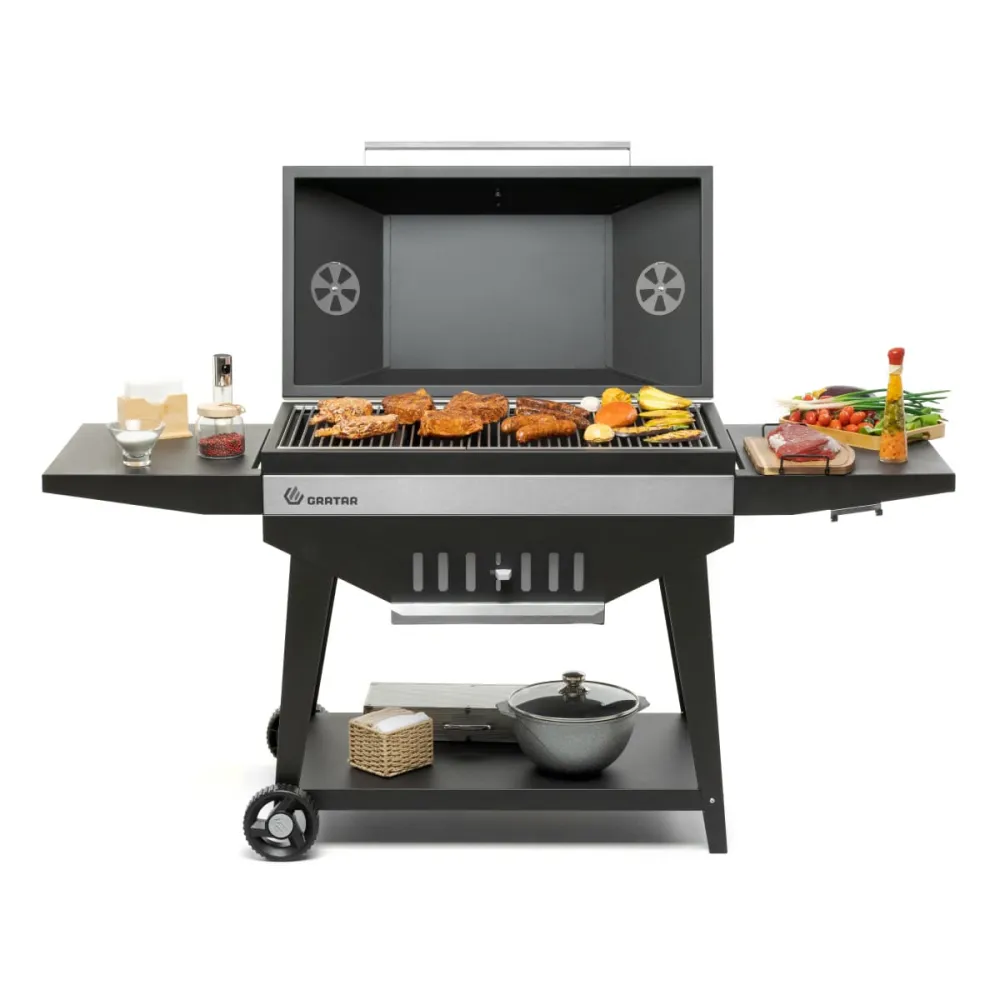 Гриль GRATAR "Master XL GM 880" сталь 2 мм, крышка, зольник, полки, дровница, колеса