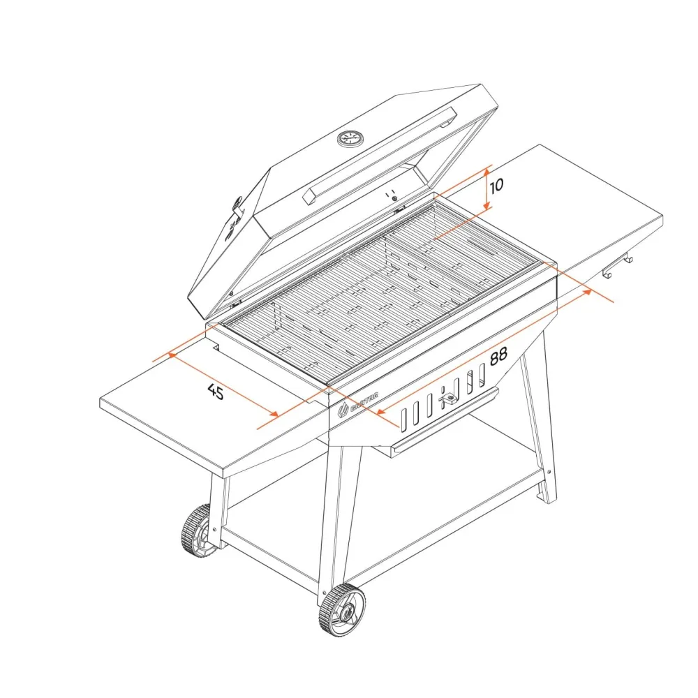 Гриль GRATAR "Master XL GM 880" сталь 2 мм, крышка, зольник, полки, дровница, колеса