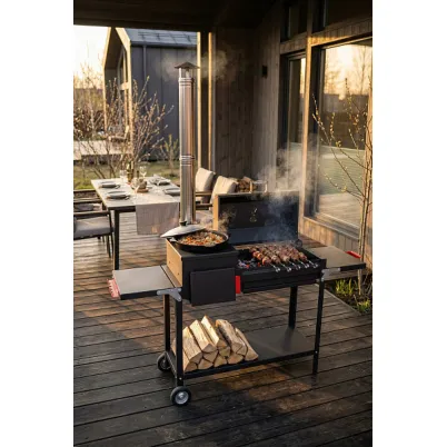 Мангал GRILLVER "Печь-мангал-гриль Грач-2" с печью, сталь 3 мм, крышка-барбекю, зольник, колеса 