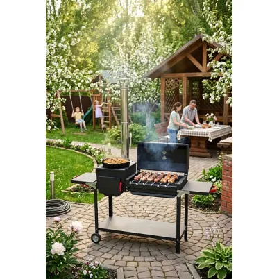 Мангал GRILLVER "Печь-мангал-гриль Грач-2" с печью, сталь 3 мм, крышка-барбекю, зольник, колеса 