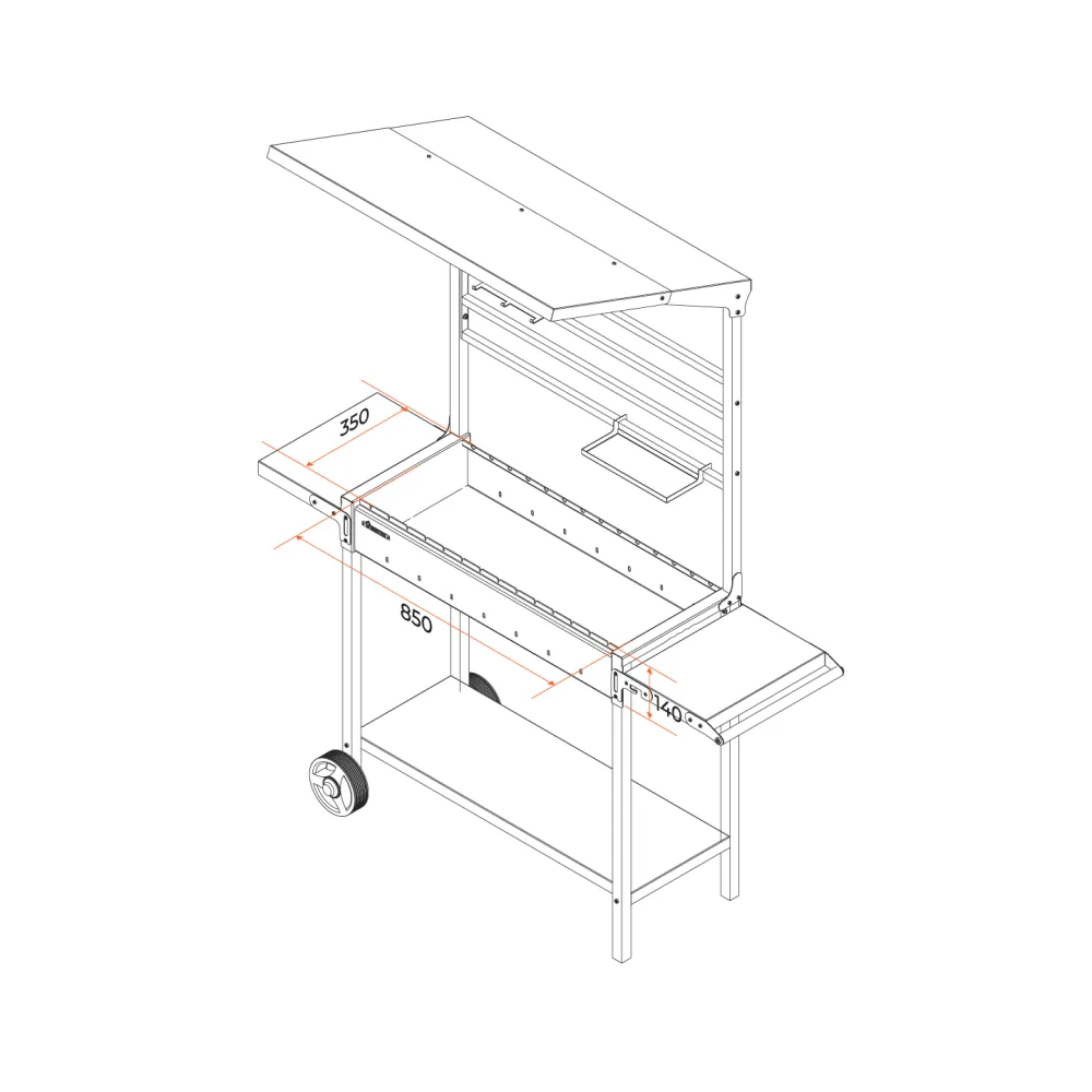 Мангал GRATAR "МАН 304" с крышей, сталь 3 мм, полки, колеса